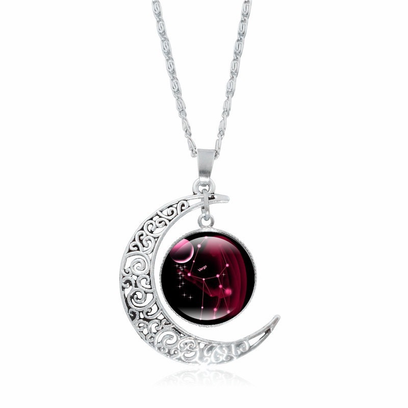 Zodiac Time Gem Luminous Necklace for Women, Simple Silver Moon Pendant Choker - Image 15