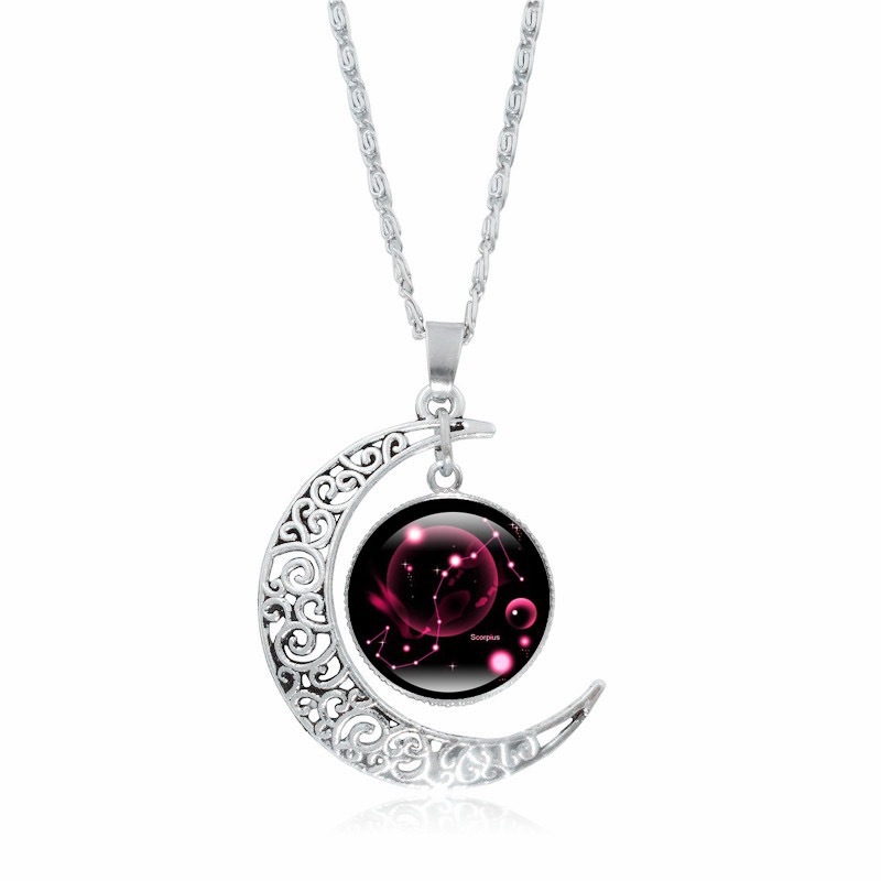 Zodiac Time Gem Luminous Necklace for Women, Simple Silver Moon Pendant Choker - Image 17