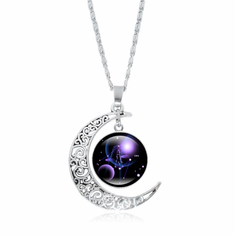 Zodiac Time Gem Luminous Necklace for Women, Simple Silver Moon Pendant Choker - Image 6