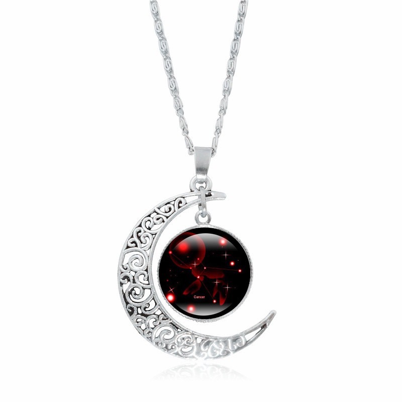 Zodiac Time Gem Luminous Necklace for Women, Simple Silver Moon Pendant Choker - Image 10