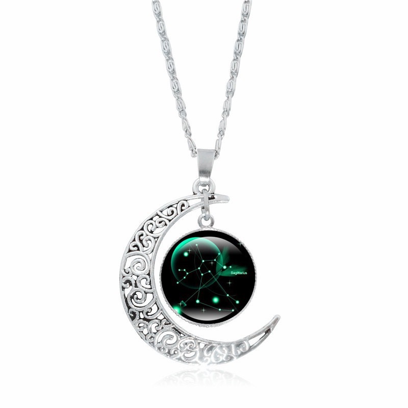Zodiac Time Gem Luminous Necklace for Women, Simple Silver Moon Pendant Choker - Image 13