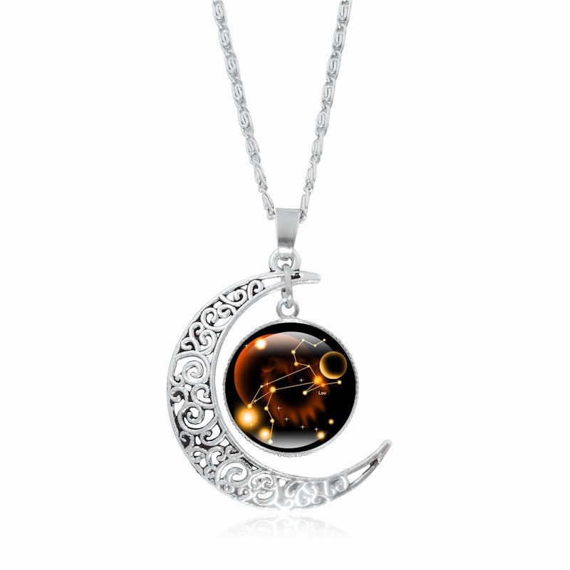Zodiac Time Gem Luminous Necklace for Women, Simple Silver Moon Pendant Choker - Image 12